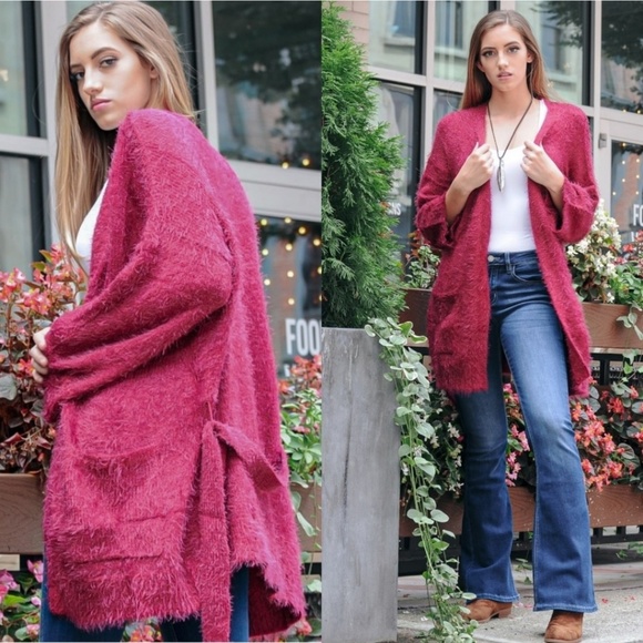 SALE 02279 Fuzzy Belted Cardigan - Picture 5 of 7